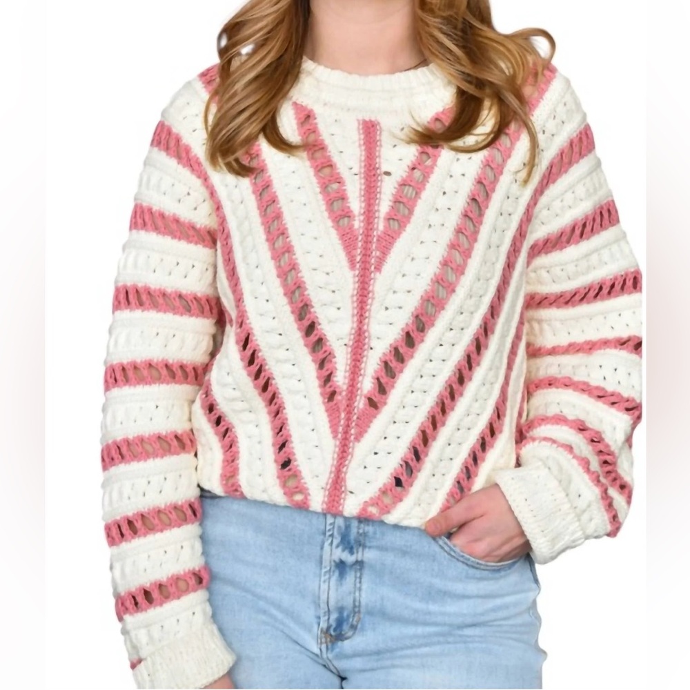 HAVEN STRIPE SWEATER by Another Love in Cherry Cream ๐ Size Small NWT - Picture 2 of 16